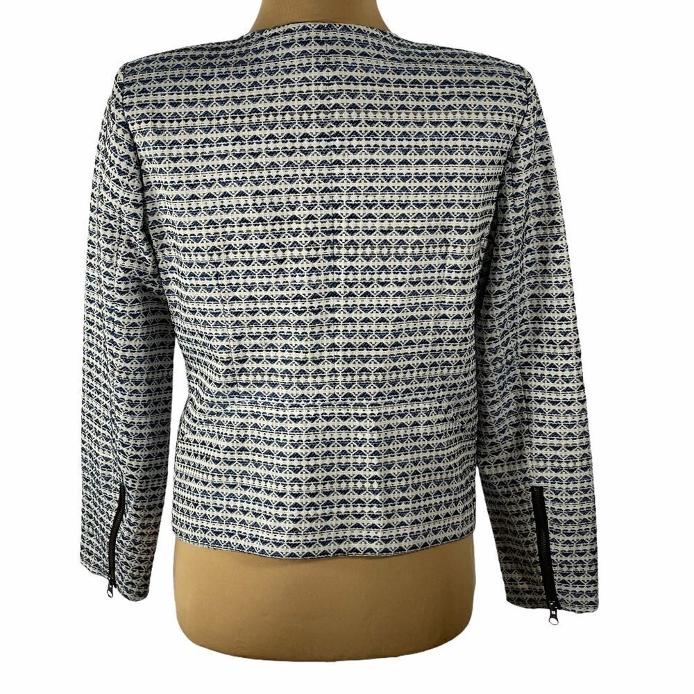 J.Crew Factory Blue White Moto Jacket S - Picture 2 of 9